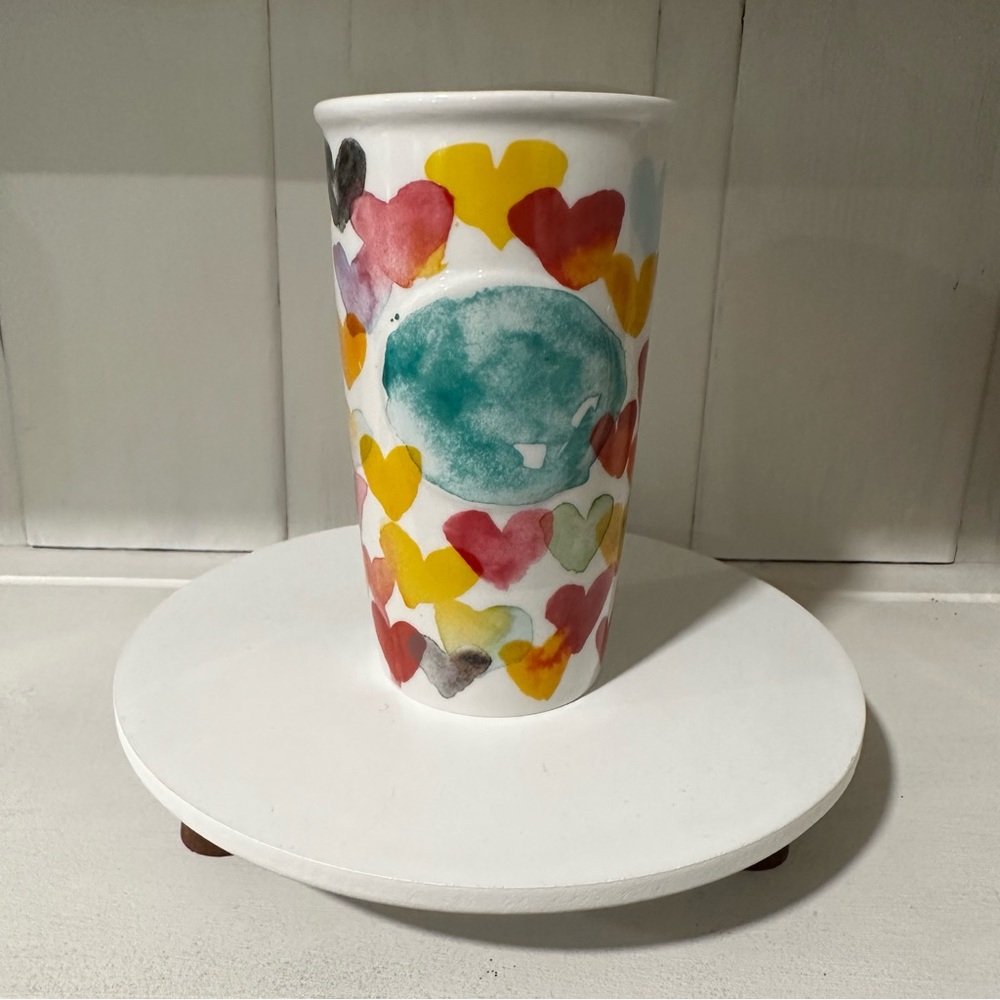 Starbucks Coffee Watercolor Hearts Ceramic Tumbler